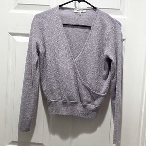 Madewell purple long sleeve v neck crop textured sweater.